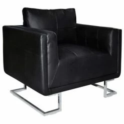 VidaXL Fauteuil cube avec pieds chromés Noir Similicuir