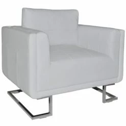 VidaXL Fauteuil cube avec pieds chromés Blanc Similicuir