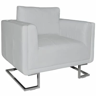 VidaXL Fauteuil cube avec pieds chromés Blanc Similicuir 3 VidaXL Fauteuil cube avec pieds chromés Blanc Similicuir