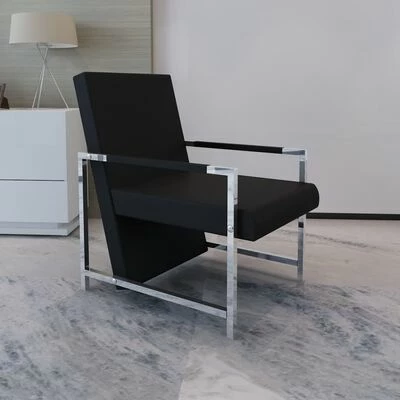 VidaXL Fauteuil avec pieds chromés Noir Similicuir 4 VidaXL Fauteuil avec pieds chromés Noir Similicuir – Image 2