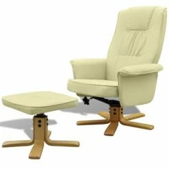 VidaXL Fauteuil avec repose-pied Blanc crème Similicuir