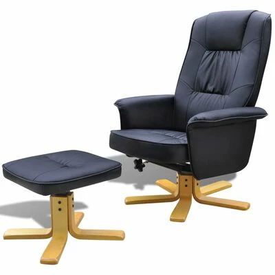 VidaXL Fauteuil avec repose-pied Noir Similicuir 3 VidaXL Fauteuil avec repose-pied Noir Similicuir