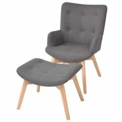VidaXL Fauteuil avec repose-pied Gris Tissu