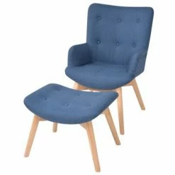 VidaXL Fauteuil avec repose-pied Bleu Tissu