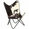 VidaXL Chaise papillon Noir et blanc Cuir véritable de chèvre 1 VidaXL Chaise papillon Noir et blanc Cuir véritable de chèvre -Fauteuils Soldes image 1 246390