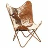 VidaXL Chaise papillon Marron et blanc Cuir véritable de chèvre -Fauteuils Soldes image 1 246391
