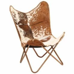 VidaXL Chaise papillon Marron et blanc Cuir véritable de chèvre