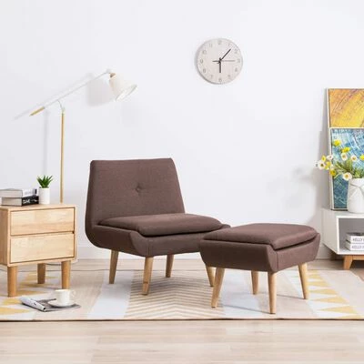 VidaXL Fauteuil sans accoudoirs avec repose-pied Marron Tissu 4 VidaXL Fauteuil sans accoudoirs avec repose-pied Marron Tissu – Image 2