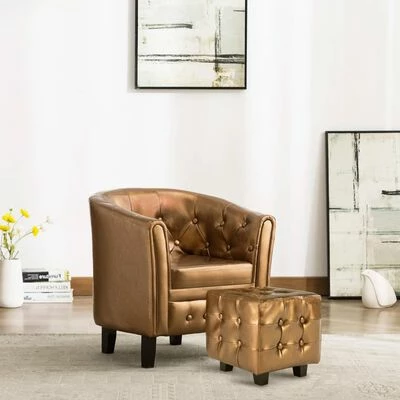 VidaXL Fauteuil avec repose-pied Marron Similicuir 4 VidaXL Fauteuil avec repose-pied Marron Similicuir – Image 2