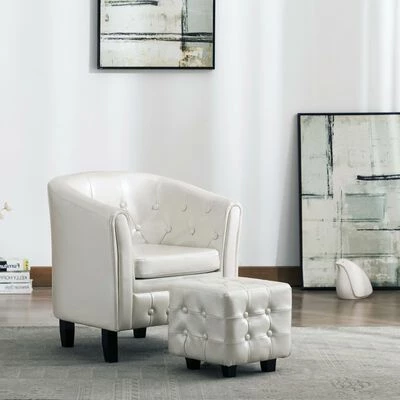 VidaXL Fauteuil avec repose-pied Blanc Similicuir 4 VidaXL Fauteuil avec repose-pied Blanc Similicuir – Image 2