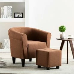 VidaXL Fauteuil et tabouret Marron Tissu -Fauteuils Soldes image 1 248033