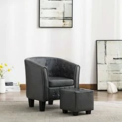 VidaXL Fauteuil avec repose-pied Gris Similicuir -Fauteuils Soldes image 1 248046