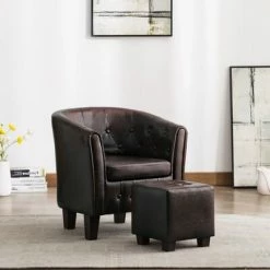 VidaXL Fauteuil avec repose-pied Marron Similicuir -Fauteuils Soldes image 1 248047
