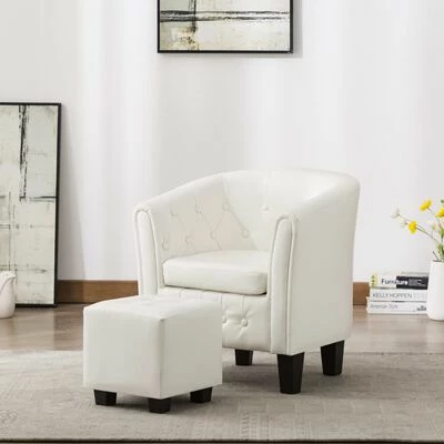 VidaXL Fauteuil avec repose-pied Blanc Similicuir 4 VidaXL Fauteuil avec repose-pied Blanc Similicuir – Image 2