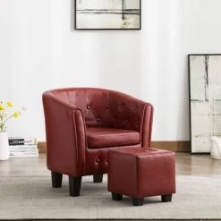 VidaXL Fauteuil avec repose-pied Rouge bordeaux Similicuir -Fauteuils Soldes image 1 248049