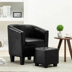 VidaXL Fauteuil avec repose-pied Noir Similicuir -Fauteuils Soldes image 1 248057