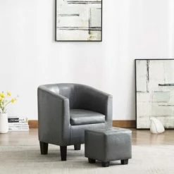 VidaXL Fauteuil avec repose-pied Gris Similicuir 9 VidaXL Fauteuil avec repose-pied Gris Similicuir -Fauteuils Soldes image 1 248058
