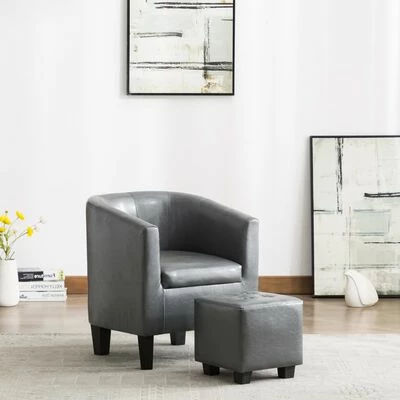VidaXL Fauteuil avec repose-pied Gris Similicuir 4 VidaXL Fauteuil avec repose-pied Gris Similicuir – Image 2