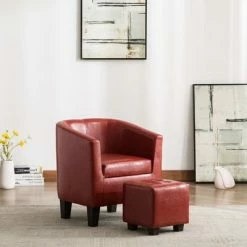 VidaXL Fauteuil avec repose-pied Rouge bordeaux Similicuir -Fauteuils Soldes image 1 248061