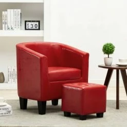 VidaXL Fauteuil avec repose-pied Rouge Similicuir -Fauteuils Soldes image 1 248062