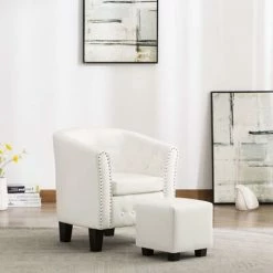 VidaXL Fauteuil avec repose-pied Blanc Similicuir -Fauteuils Soldes image 1 248068