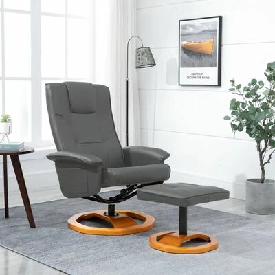 VidaXL Fauteuil TV pivotant avec repose-pied Gris Similicuir 4 VidaXL Fauteuil TV pivotant avec repose-pied Gris Similicuir – Image 2