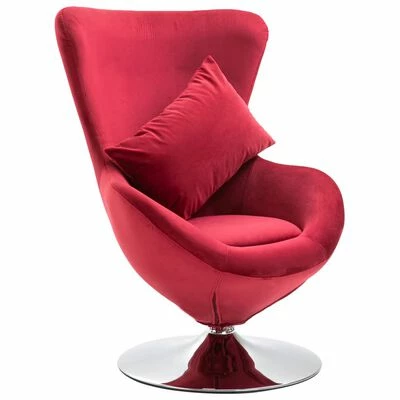 VidaXL Fauteuil pivotant en forme d’œuf avec coussin Rouge Velours 3 VidaXL Fauteuil pivotant en forme d’œuf avec coussin Rouge Velours