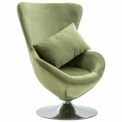 VidaXL Fauteuil pivotant en forme d’œuf avec coussin Vert clair Velours