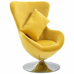 VidaXL Fauteuil pivotant en forme d’œuf avec coussin Jaune Velours