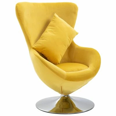VidaXL Fauteuil pivotant en forme d’œuf avec coussin Jaune Velours 3 VidaXL Fauteuil pivotant en forme d’œuf avec coussin Jaune Velours
