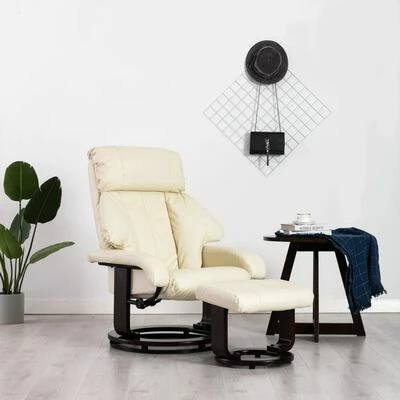 VidaXL Fauteuil TV avec repose-pied Blanc crème Similicuir 4 VidaXL Fauteuil TV avec repose-pied Blanc crème Similicuir – Image 2
