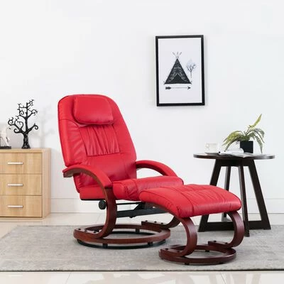 VidaXL Fauteuil inclinable avec repose-pied Rouge Similicuir 4 VidaXL Fauteuil inclinable avec repose-pied Rouge Similicuir – Image 2
