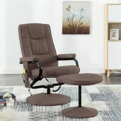VidaXL Fauteuil de massage avec repose-pied Marron Tissu -Fauteuils Soldes image 1 249317