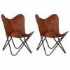 VidaXL Chaises papillon 2 pcs Marron Taille d'enfants Cuir véritable