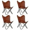 VidaXL Chaises papillon 4 pcs Marron Taille d'enfants Cuir véritable -Fauteuils Soldes image 1 279525