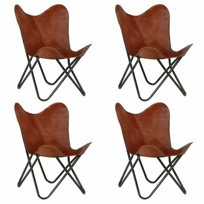 VidaXL Chaises papillon 4 pcs Marron Taille d'enfants Cuir véritable 3 VidaXL Chaises papillon 4 pcs Marron Taille d'enfants Cuir véritable
