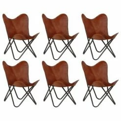 VidaXL Chaises papillon 6 pcs Marron Taille d'enfants Cuir véritable