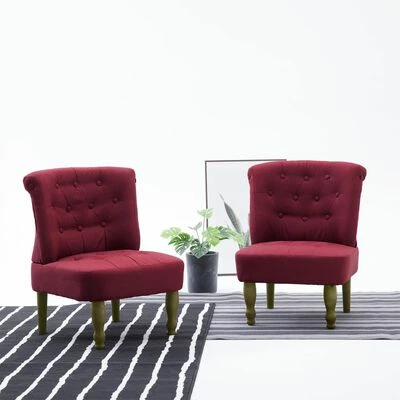 VidaXL Chaises françaises 2 pcs Rouge bordeaux Tissu 4 VidaXL Chaises françaises 2 pcs Rouge bordeaux Tissu – Image 2