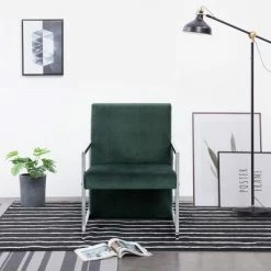 VidaXL Fauteuil avec pieds en chrome Vert foncé Velours 9 VidaXL Fauteuil avec pieds en chrome Vert foncé Velours -Fauteuils Soldes image 1 282158