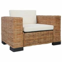 VidaXL Fauteuil avec coussins Rotin naturel