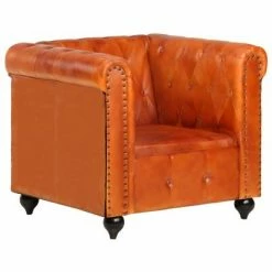 VidaXL Fauteuil Chesterfield Brun roux Cuir véritable