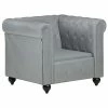 VidaXL Fauteuil Chesterfield Gris Cuir véritable