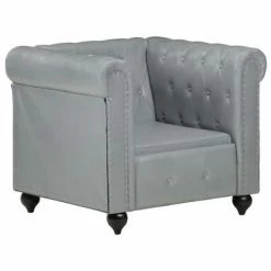 VidaXL Fauteuil Chesterfield Gris Cuir véritable