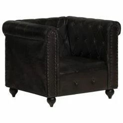 VidaXL Fauteuil Chesterfield Noir Cuir véritable