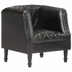 VidaXL Fauteuil Noir Cuir véritable de chÚvre