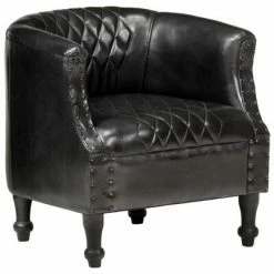 VidaXL Fauteuil tube Noir 62x58x65 cm Cuir véritable