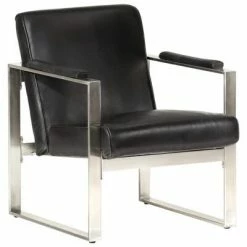 VidaXL Fauteuil tube Noir 60x73x77 cm Cuir véritable