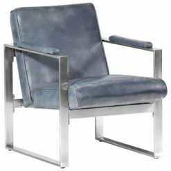 VidaXL Fauteuil tube Gris 60x73x77 cm Cuir véritable