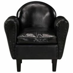 VidaXL Fauteuil tube Noir 77x65x79 cm Cuir véritable