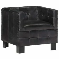 VidaXL Fauteuil Noir Cuir véritable
